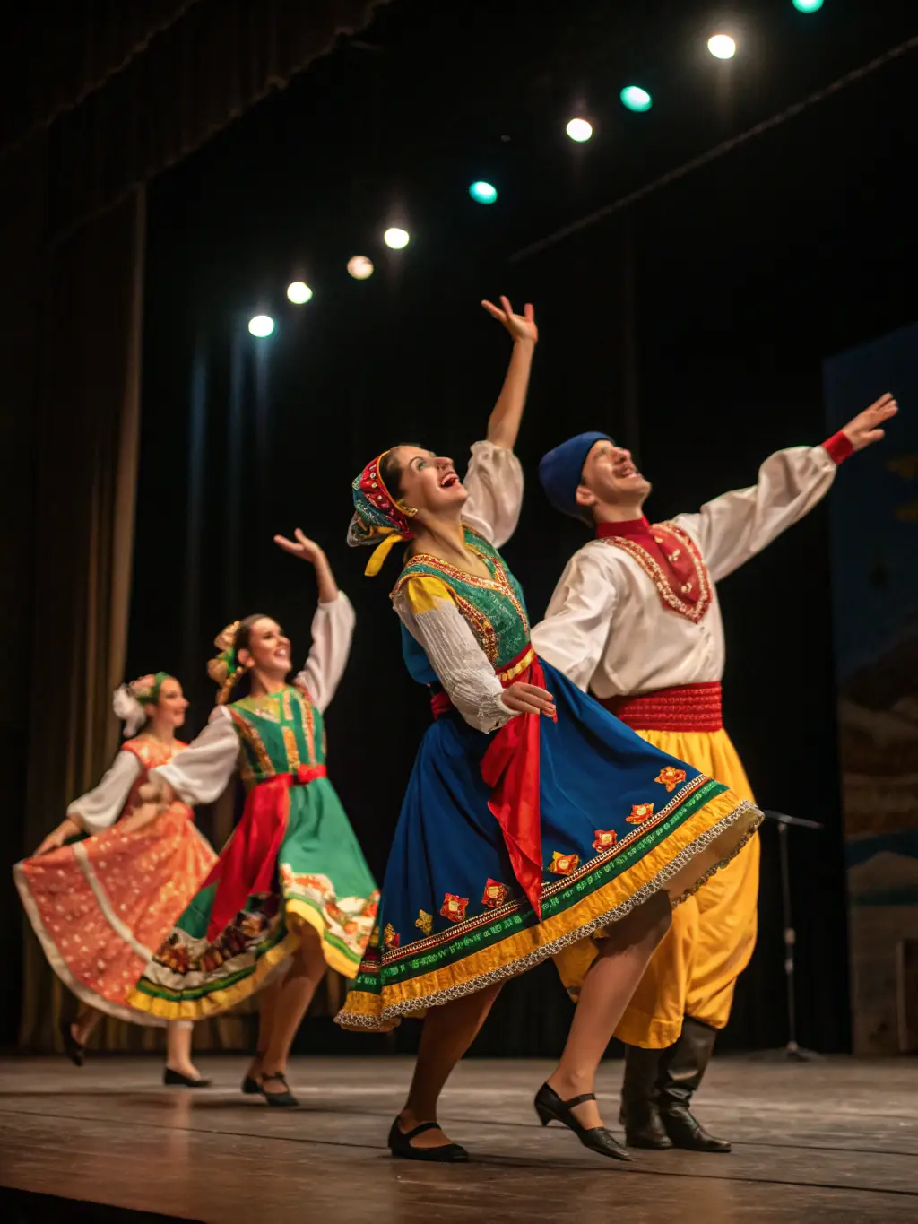 A diverse group of individuals participating in a cultural event, such as a dance performance or musical presentation, highlighting the center's commitment to celebrating and promoting cultural diversity at CTRE LOISIR EDUCAT COMMUN PLESLIN TRIGAR.